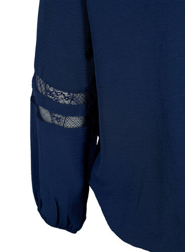 Langærmet bluse med blonder, Navy Blazer, Packshot image number 3