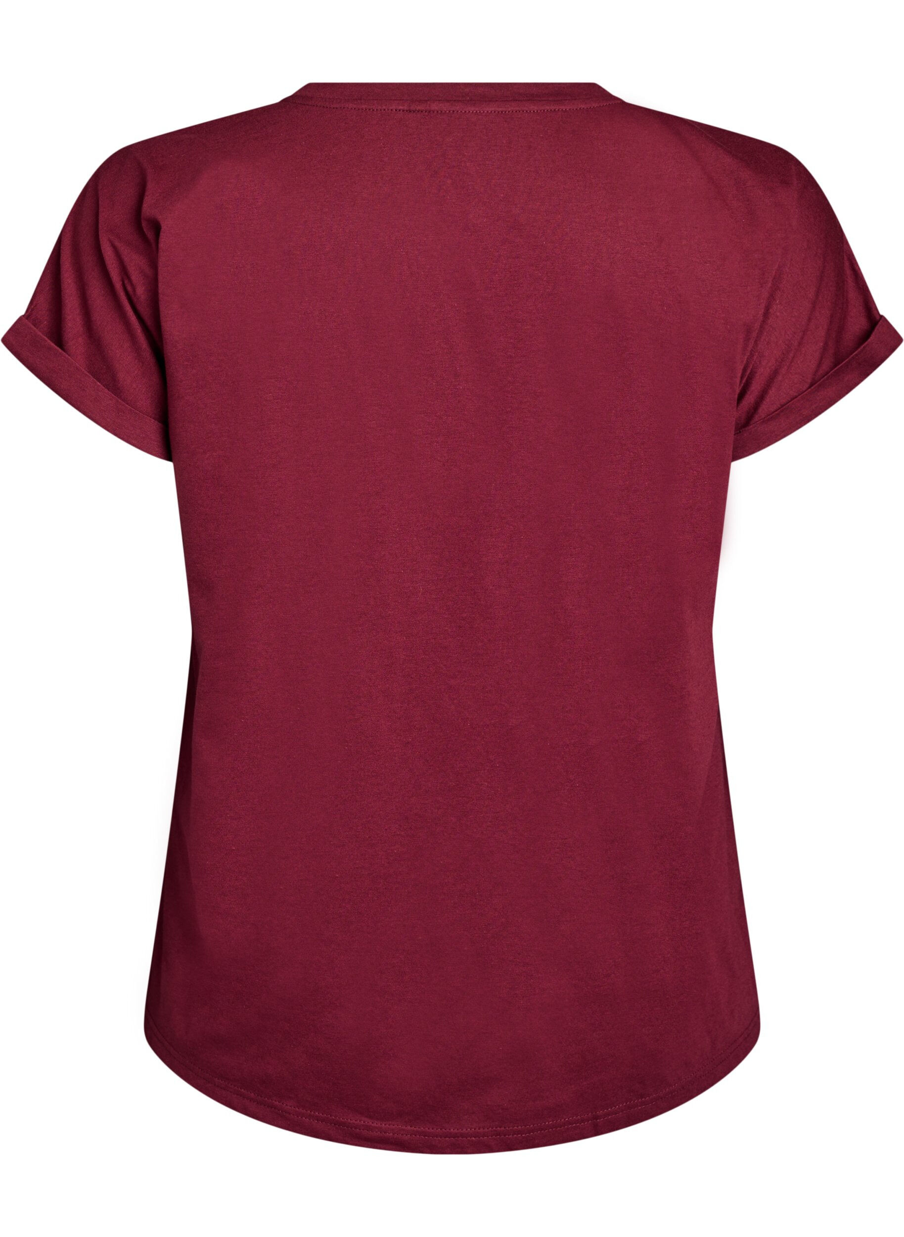 ZizziKort&aelig;rmet t-shirt i bomuldsblanding, M&oslash;rk Bordeaux, Packshot image number 1
