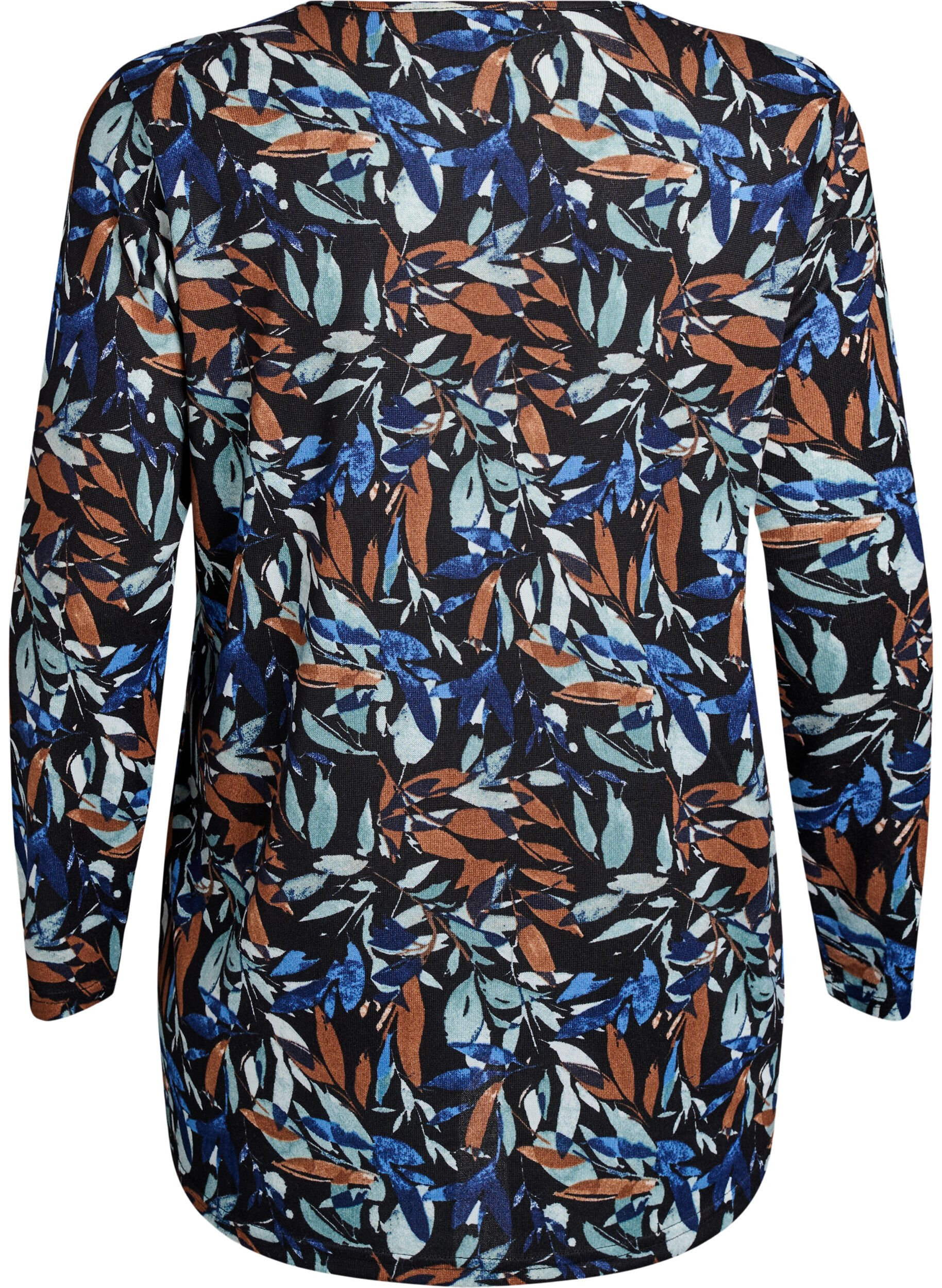ZizziM&oslash;nstret bluse med lange &aelig;rmer, Bl&aring;, Packshot image number 1