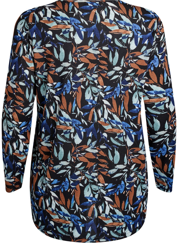 M&oslash;nstret bluse med lange &aelig;rmer, Bl&aring;, Packshot image number 1
