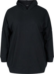 Bomulds sweatshirt med hætte og high-low, Black