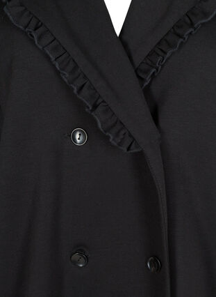 Lang sweat cardigan med krave og flæsedetaljer, Black, Packshot image number 2