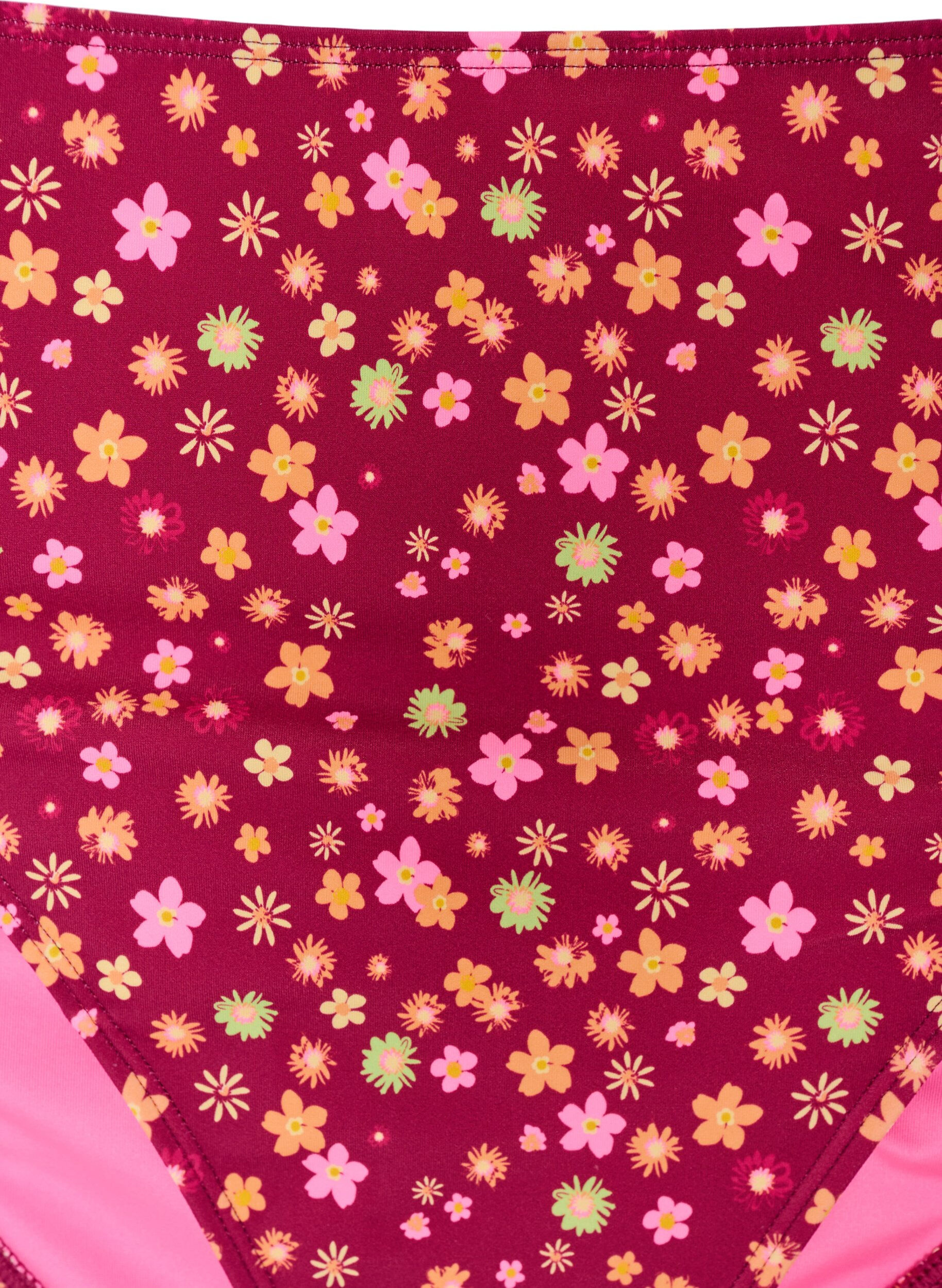 Zizzi Tai-bikinitrusse med bindeb&aring;nd og blomsterprint, R&oslash;d, Packshot image number 2