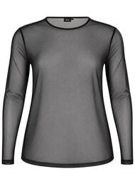 Meshbluse med lange &aelig;rmer, Sort