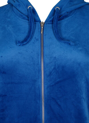 Velour cardigan med lynlås og hætte, Monaco Blue, Packshot image number 2