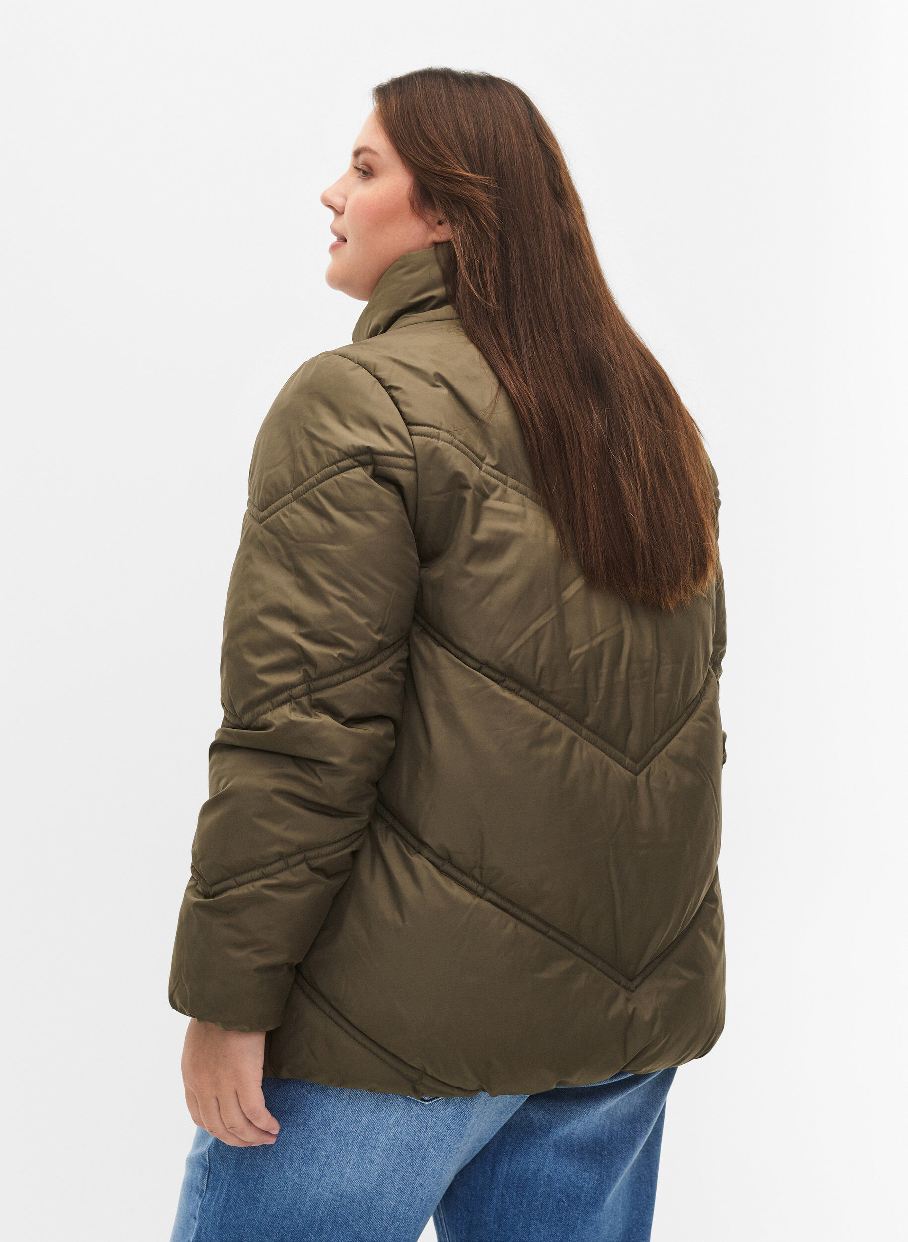 Zizzi Kort puffer vinterjakke med lommer, Bungee Cord , Model image number 1