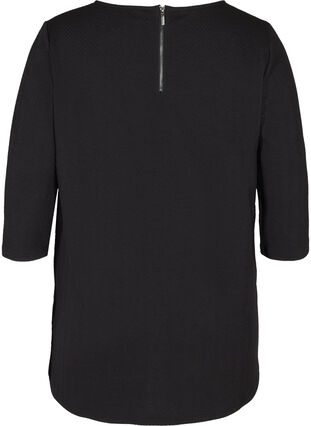 Bluse med struktur og 3/4 ærmer, Black, Packshot image number 1