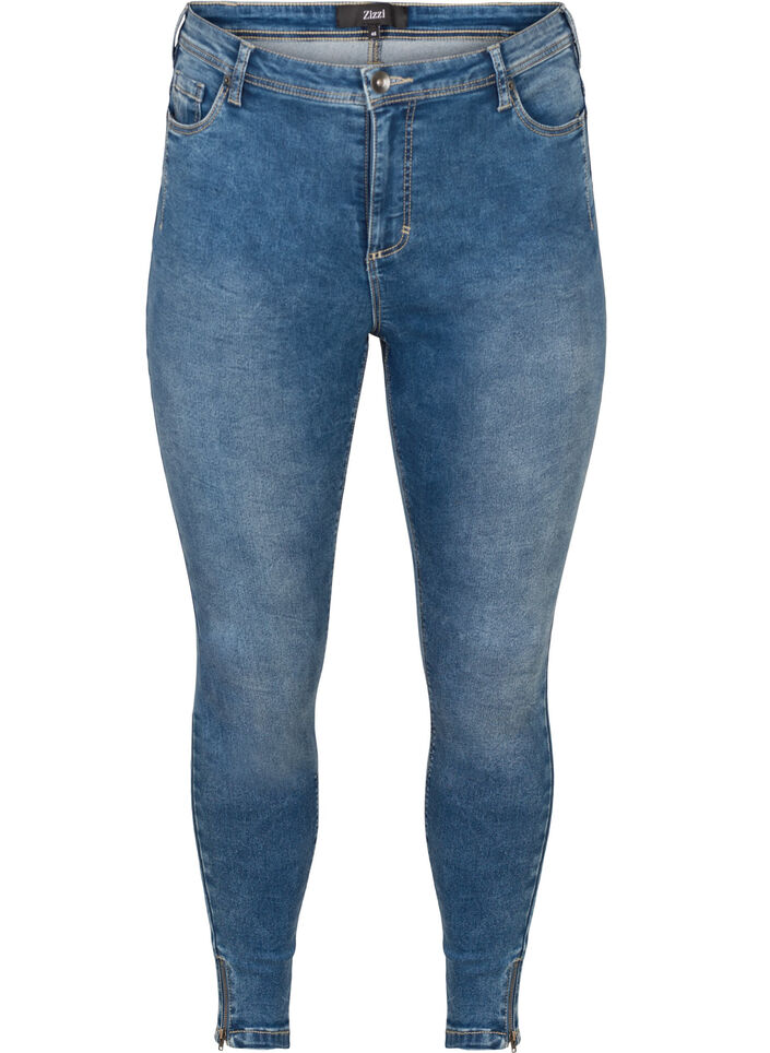 Cropped Amy jeans med lynl&aring;sdetalje, Bl&aring;, Packshot image number 0