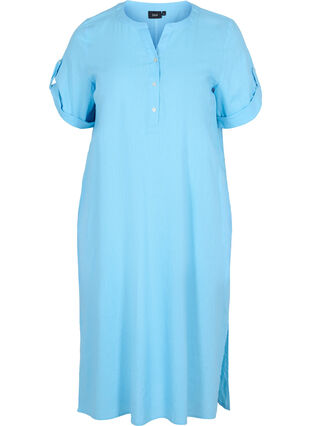 Lang skjortekjole med korte ærmer, Alaskan Blue, Packshot image number 0
