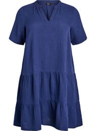 Kort kjole i bomuldsmusselin med A-facon, Bl&aring;