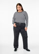 Stribet bluse med lange &aelig;rmer, Sort, Model image number 1