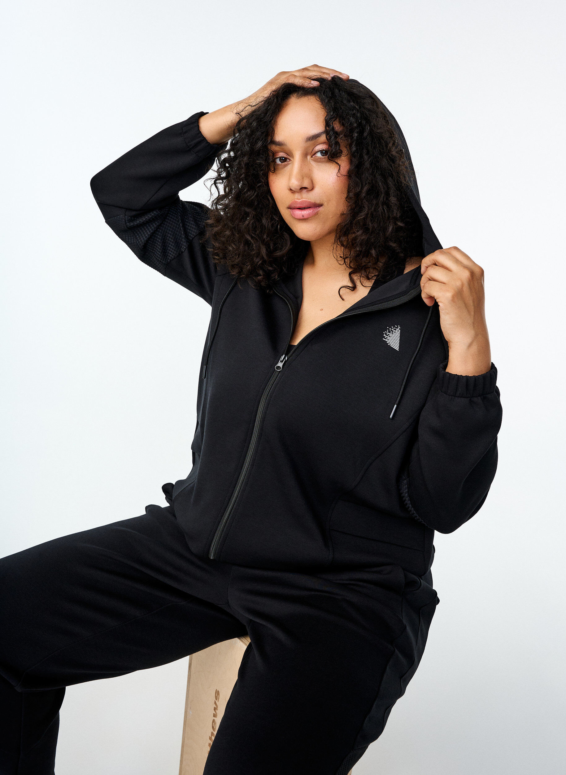 Zizzi Sweat cardigan med h&aelig;tte og lommer, Black, Image image number 1