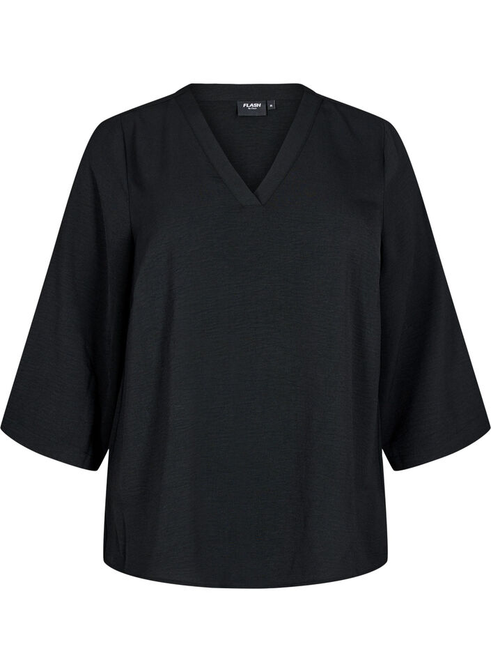 Bluse med 3/4 &aelig;rmer, Sort, Packshot image number 0