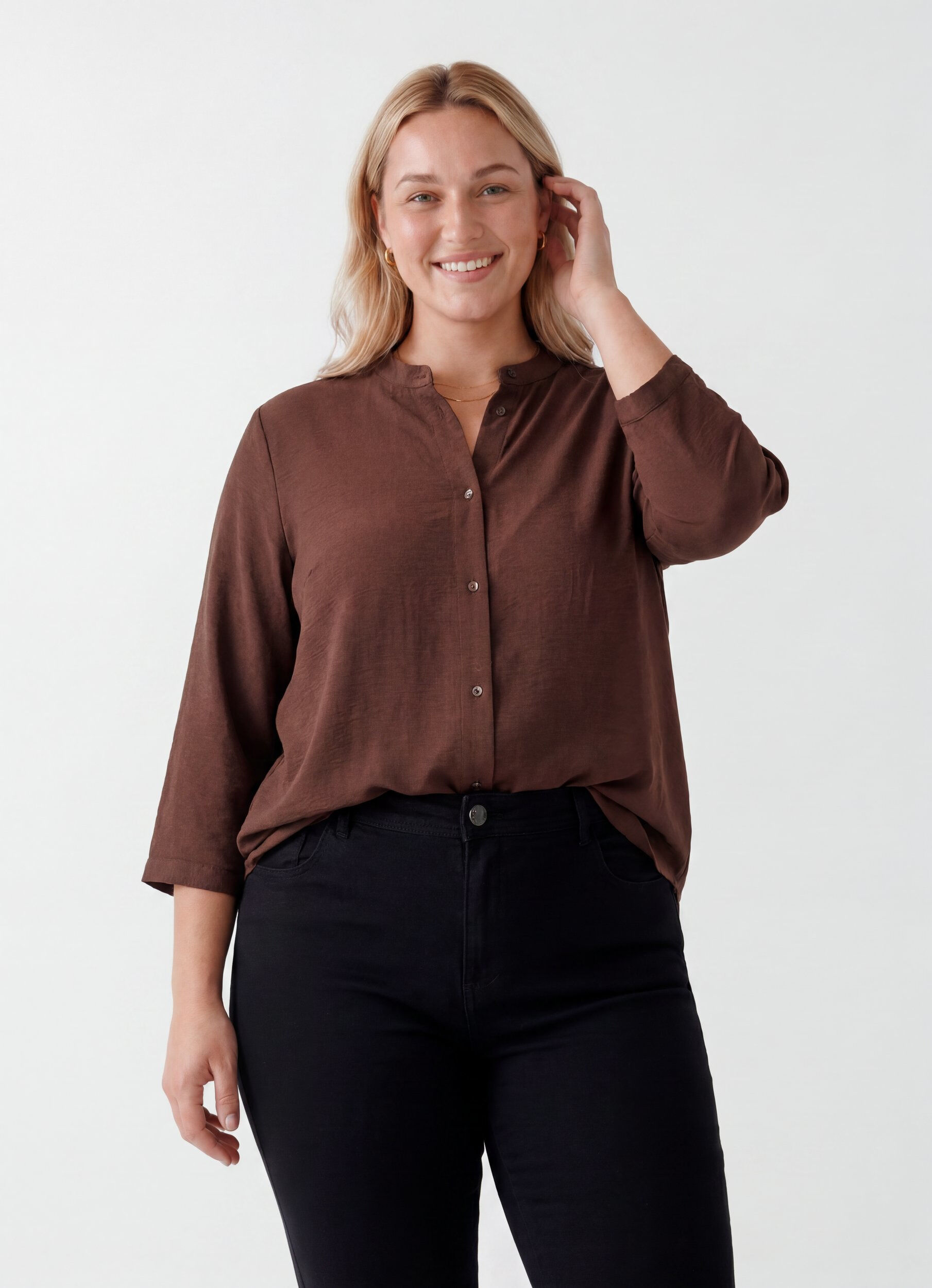 Tunika med 3/4 &aelig;rmer, Brun, Model