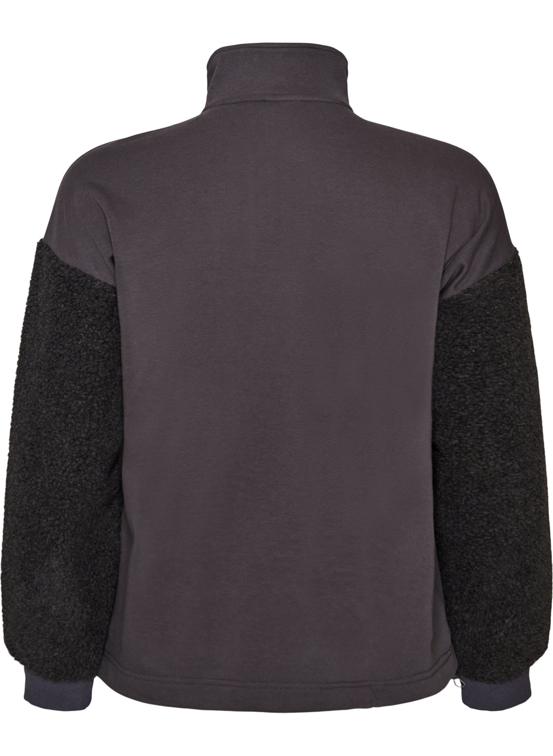 ZizziSweatshirt med teddy&aelig;rmer og h&oslash;j hals, Gr&aring;, Packshot image number 1