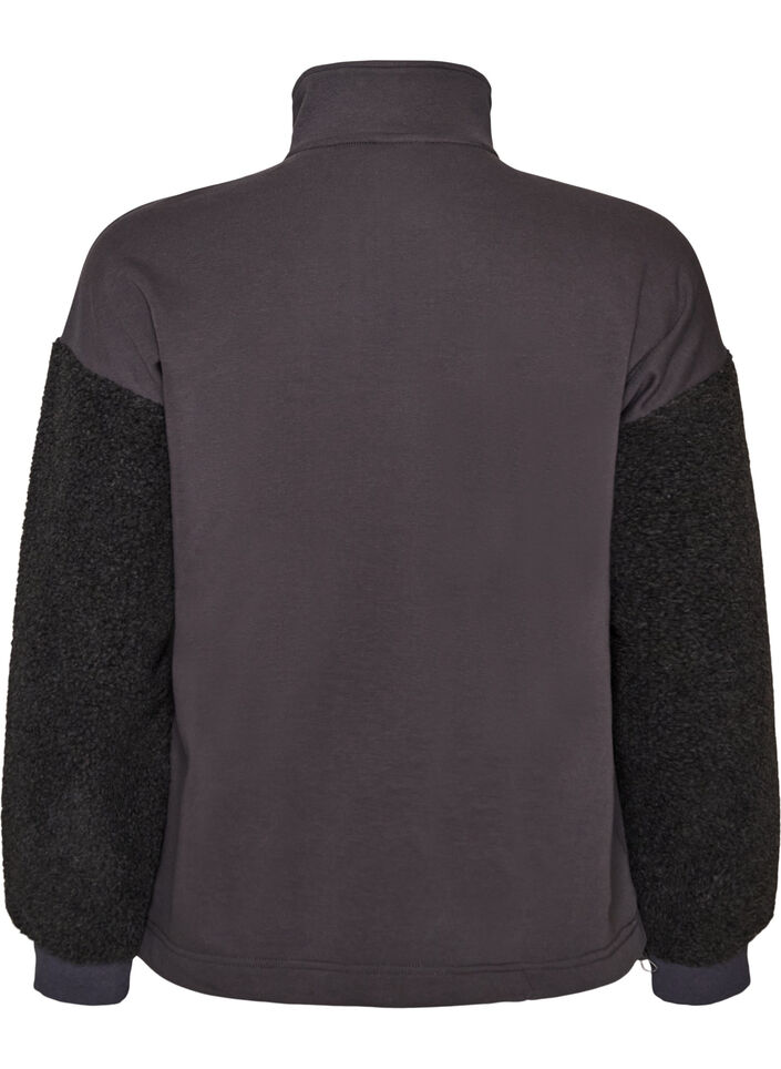 Sweatshirt med teddy&aelig;rmer og h&oslash;j hals, Gr&aring;, Packshot image number 1