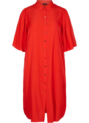 Skjortekjole med 3/4 ærmer, Fiery Red, Packshot image number 0