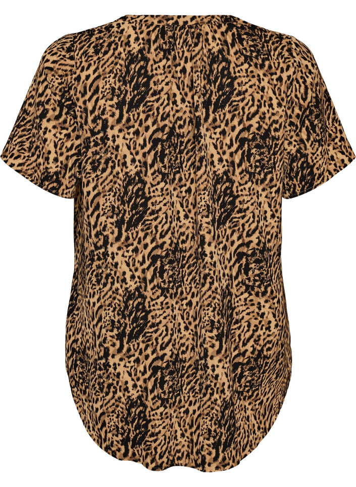 Bluse med korte &aelig;rmer og v-udsk&aelig;ring , Brun, Packshot image number 1
