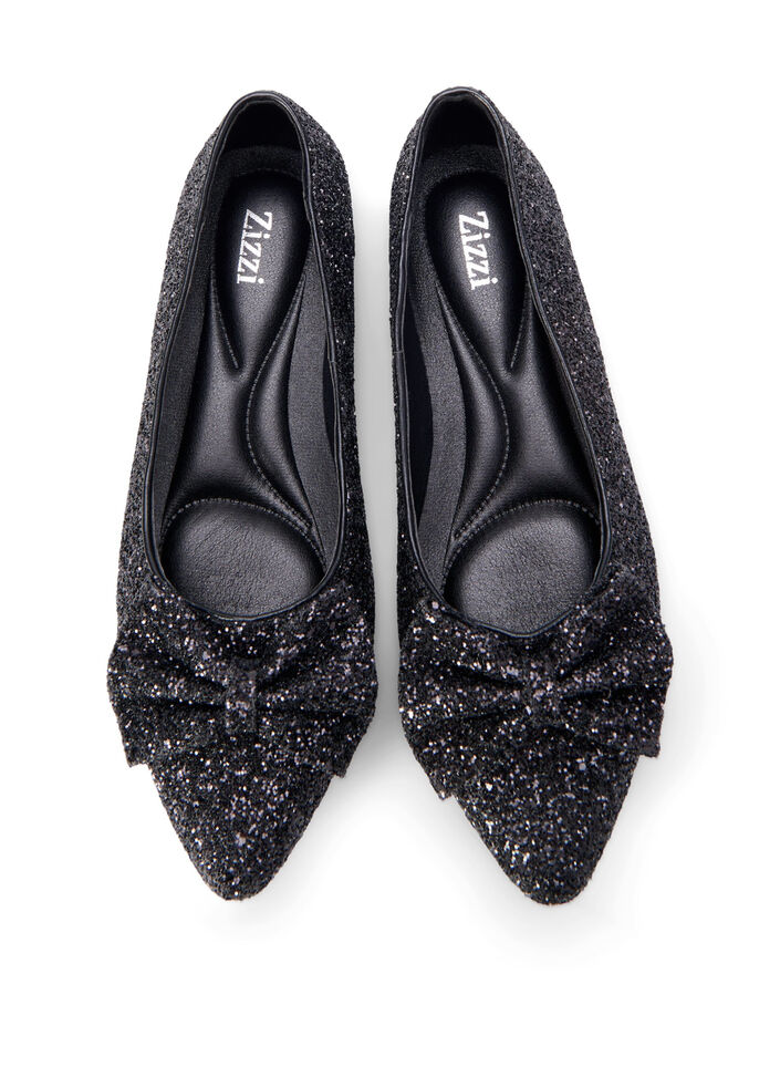 Wide fit - Glitter ballerina med sløjfe, Black, Packshot image number 2