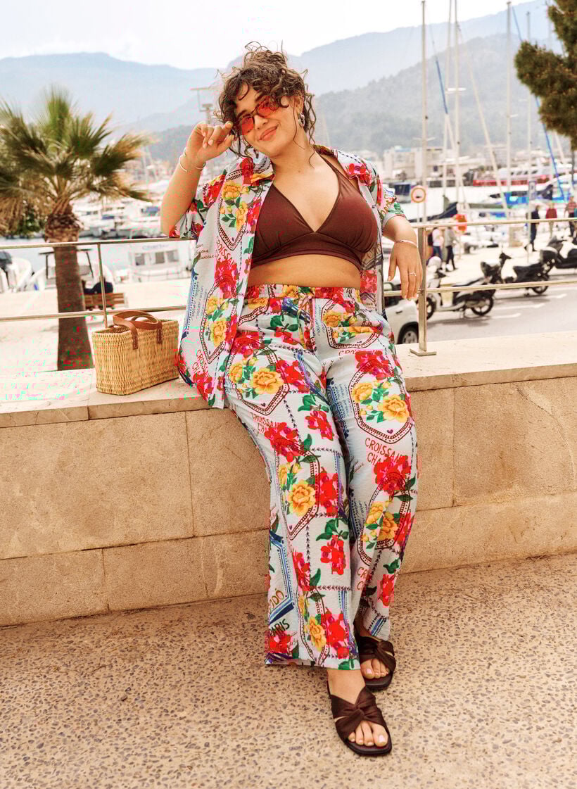 Bukser med lige ben og farverigt print, Bl&aring;, Image image number 0