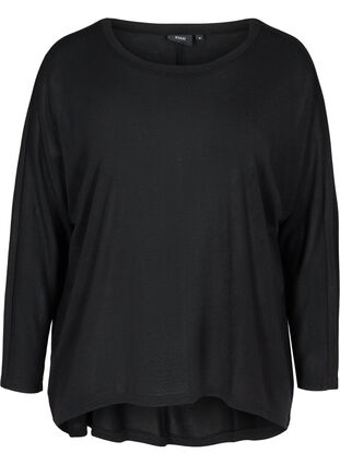 Ensfarvet bluse med lange ærmer, Black, Packshot image number 0