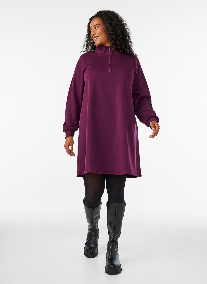 Sweatkjole med h&oslash;j ribkrave og lynl&aring;s, Lilla, Model image number 1