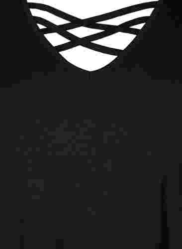 T-shirt med v-udskæring og krydsdetalje, Black, Packshot image number 2