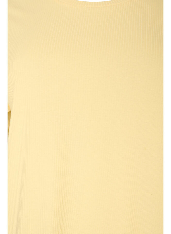 Ribbet jerseybluse med korte &aelig;rmer, Gul, Packshot image number 2