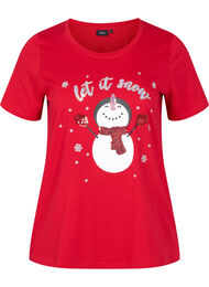 Jule t-shirt i bomuld, Tango Red Snowman