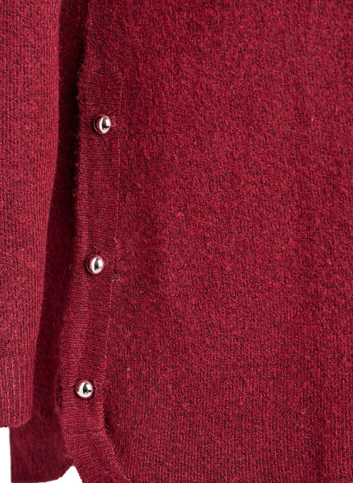 Lang strikbluse med kugleknapper, Mørk Bordeaux, Packshot image number 3