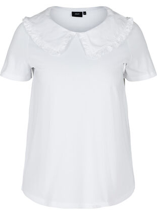 T-shirt med krave i økologisk bomuld, Bright White, Packshot image number 0