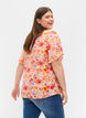 Kortærmet viskose bluse med blomsterprint, Red Orange AOP, Model image number 1
