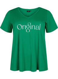 Bomulds t-shirt med teksttryk og v-hals, Jolly Green ORI