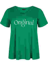 Bomulds t-shirt med teksttryk og v-hals, Jolly Green ORI