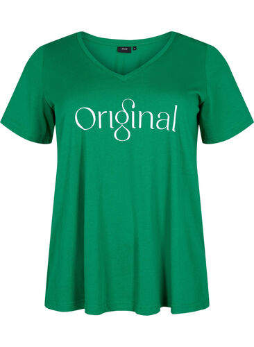 Bomulds t-shirt med teksttryk og v-hals, Jolly Green ORI, Packshot image number 0