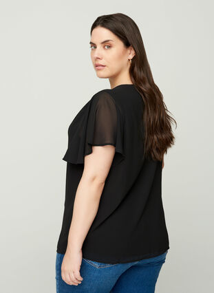 Bluse med korte ærmer, Black, Model image number 1