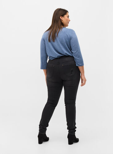 Super slim Amy jeans med slid og knapper, Grey Denim, Model image number 1