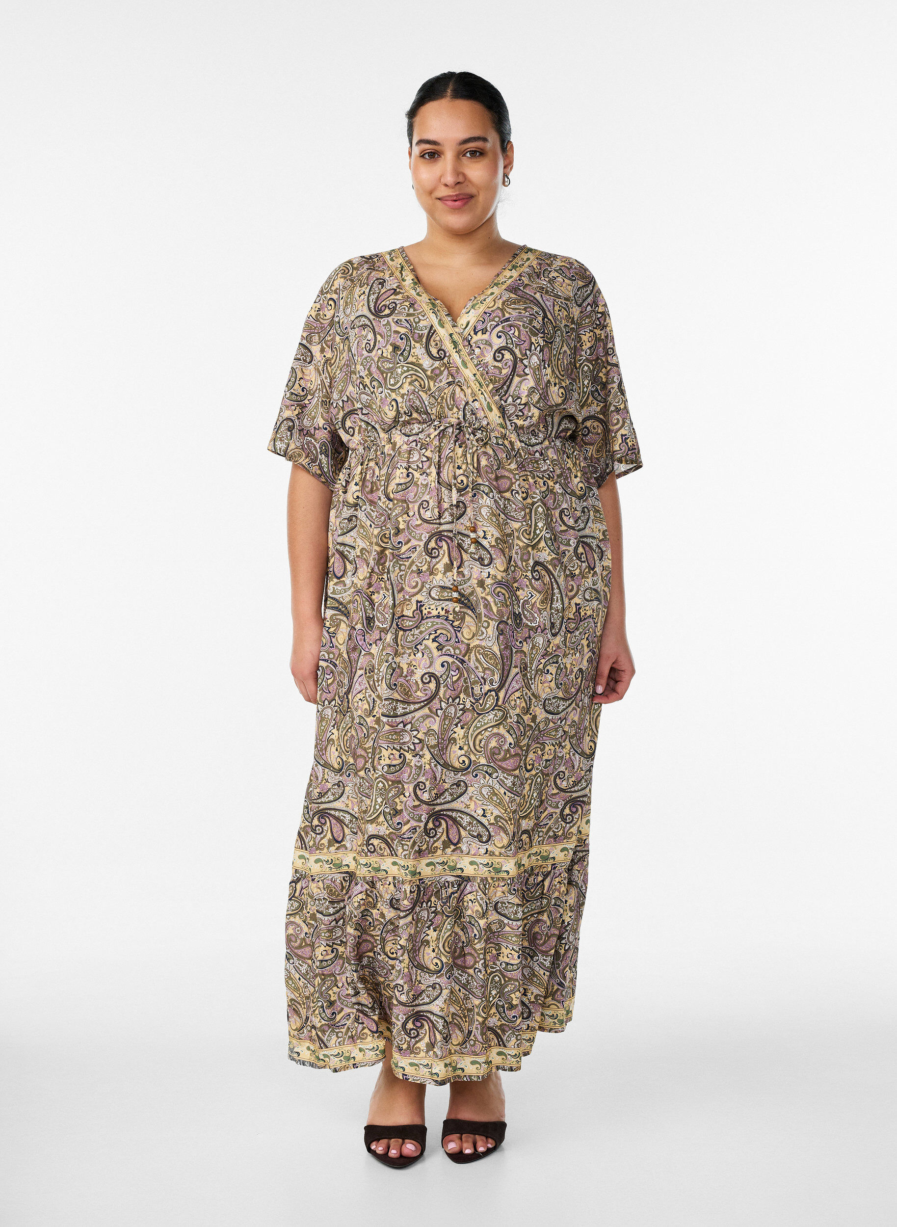 ZizziMaxikjole i viskose med paisleyprint, Gul, Model image number 0