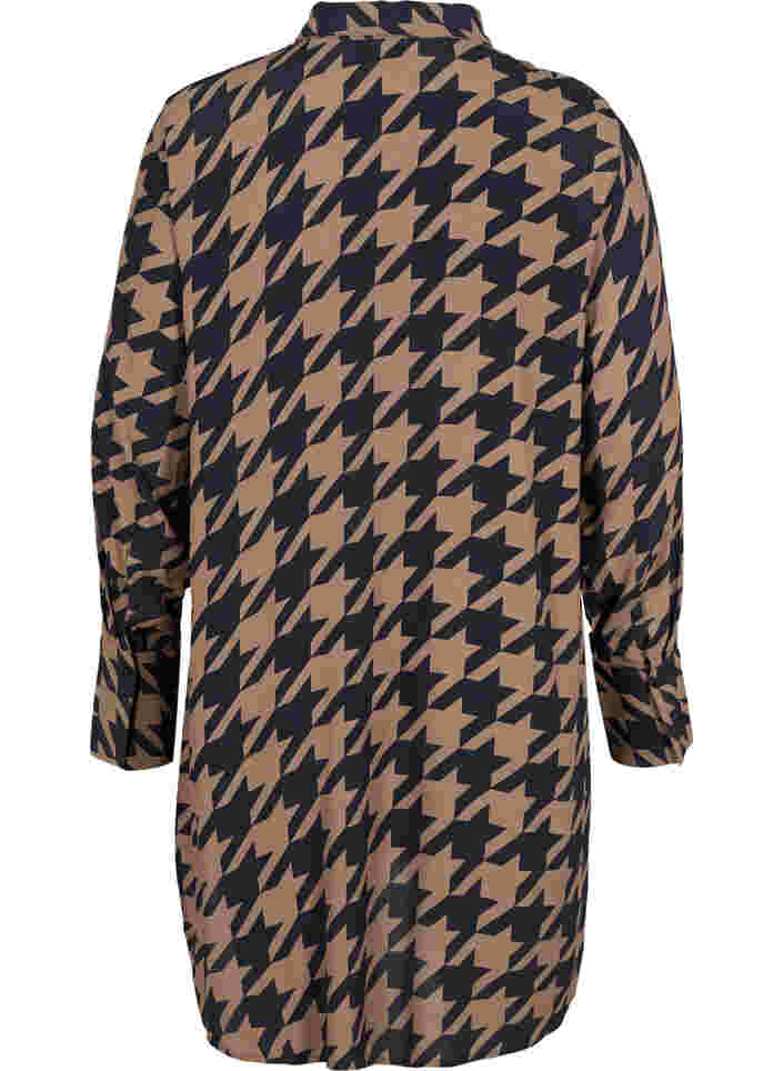 Lang mønstret viskoseskjorte, Brown Houndsthooth, Packshot image number 1