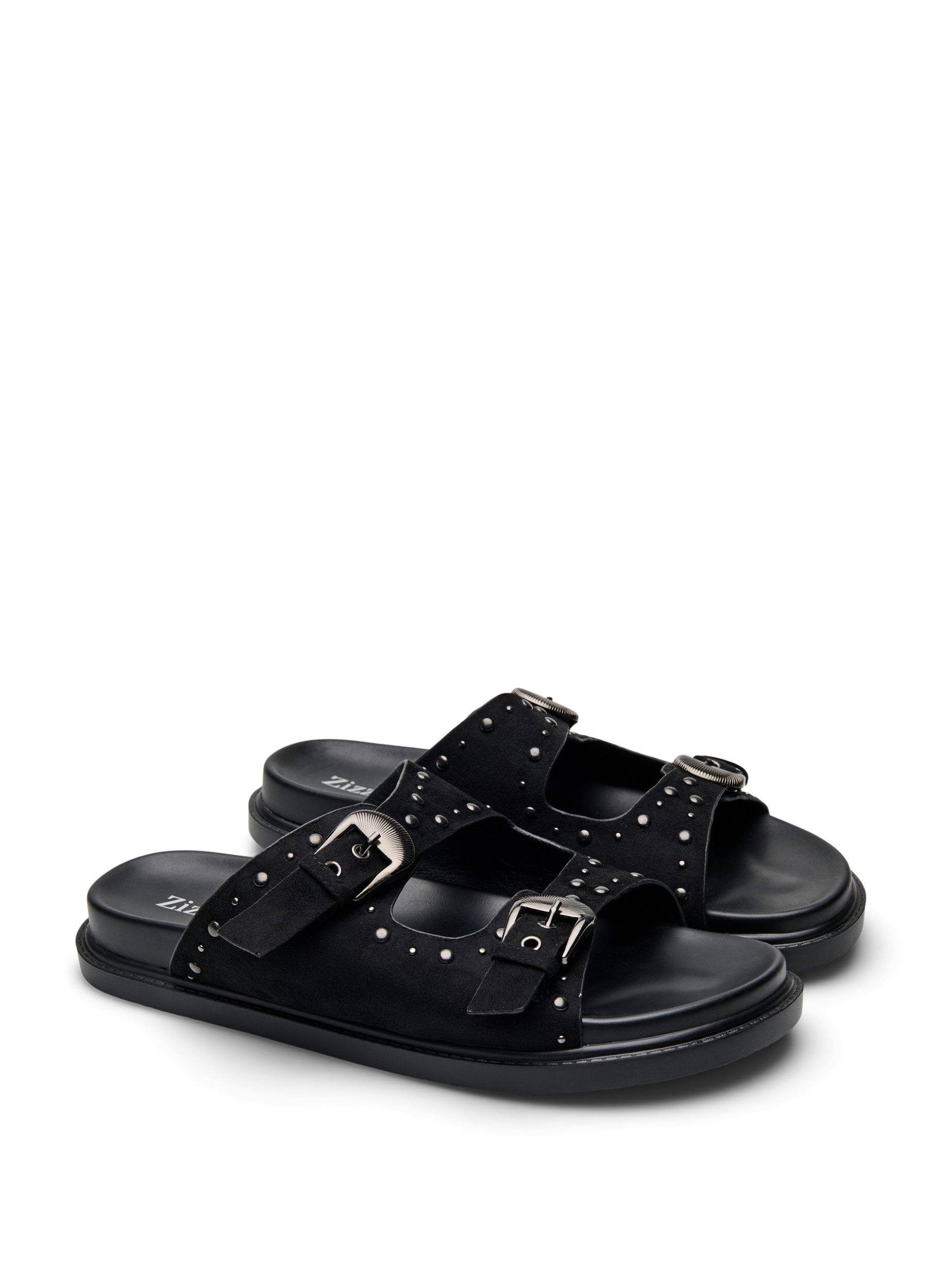 Zizzi Wide fit - Sandal med nitter, Sort, Packshot image number 1