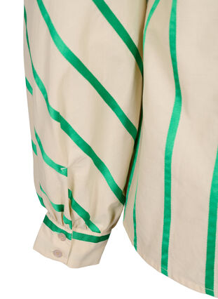 Stribet skjortebluse i bomuld med flæsekrave, Beige Green Stripe, Packshot image number 3