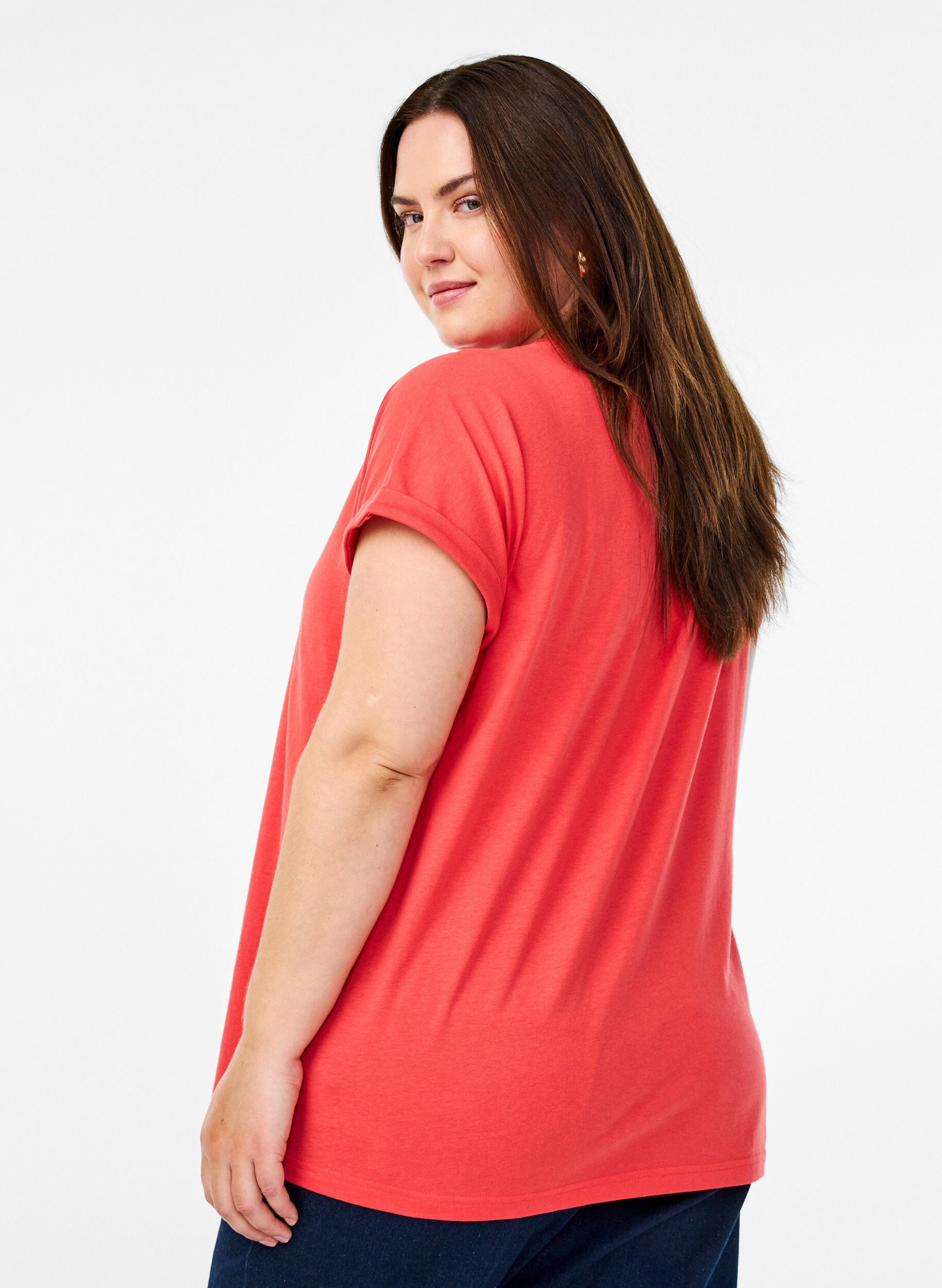 ZizziKort&aelig;rmet t-shirt i bomuldsblanding, R&oslash;d, Model image number 2