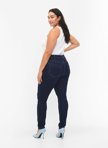 Amy jeans med høj talje og super slim fit, Dark blue, Model image number 1
