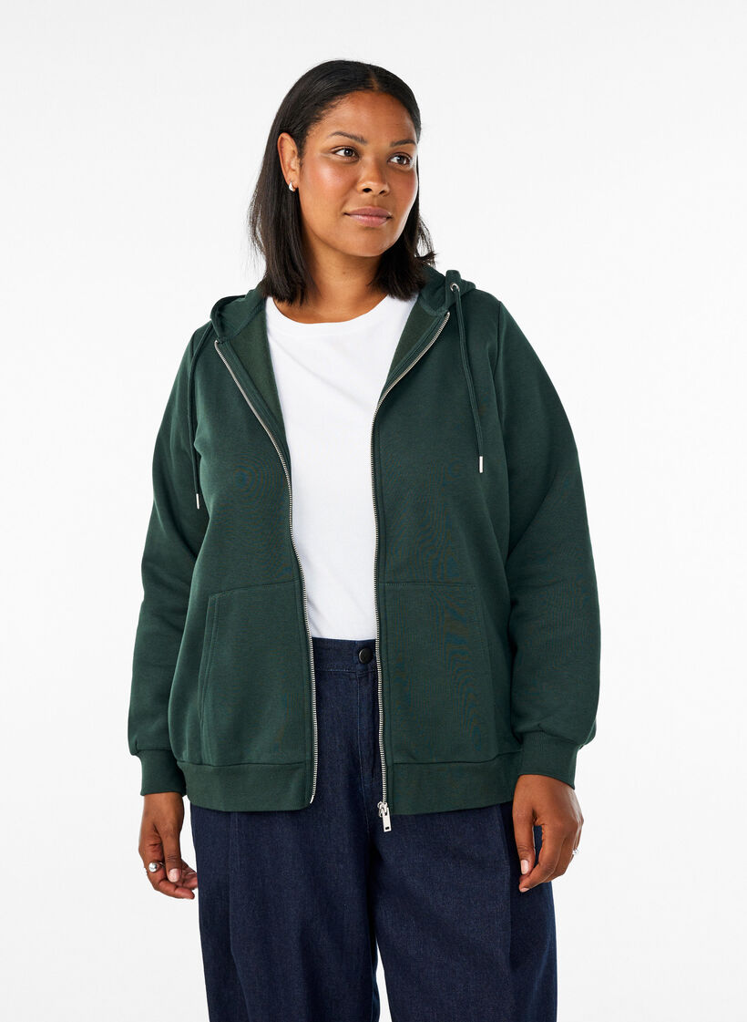 Sweat h&aelig;ttetr&oslash;je med lynl&aring;s og lommer, Gr&oslash;n, Model image number 0