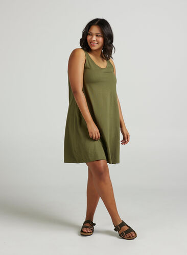 Ærmeløs kjole i bomuld, Ivy green, Model image number 0