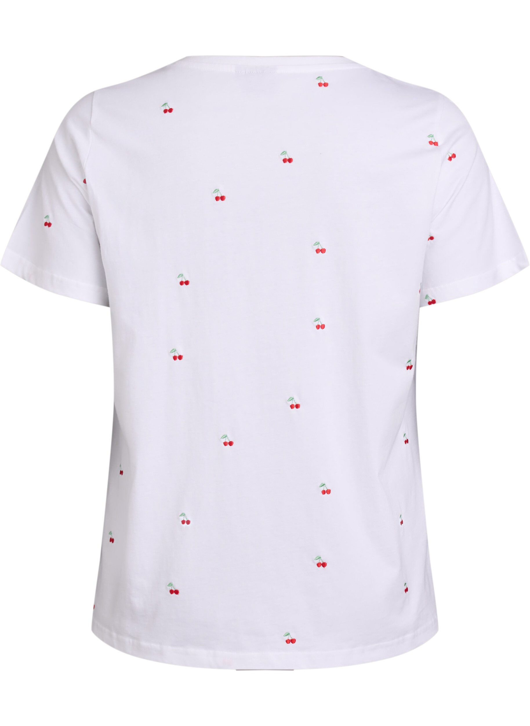 Zizzi T-shirt i &oslash;kologisk bomuld med broderede motiver, Hvid, Packshot image number 1