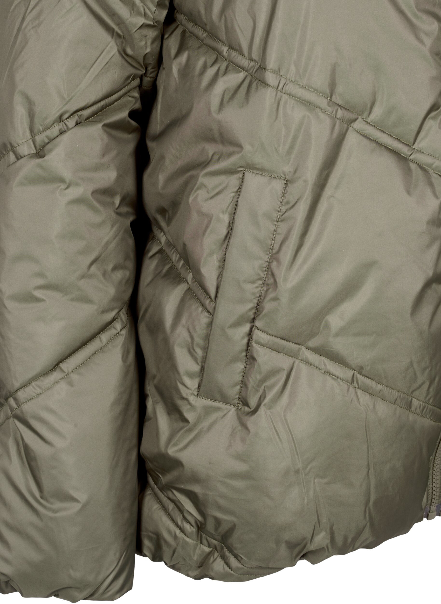 Zizzi Kort puffer vinterjakke med lommer, Bungee Cord , Packshot image number 3