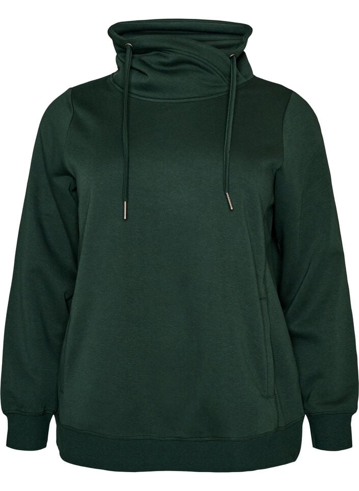 Sweatshirt med h&oslash;j krave og lommer, Gr&oslash;n, Packshot image number 0