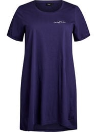 Lang nat t-shirt i økologisk bomuld med print, Blå