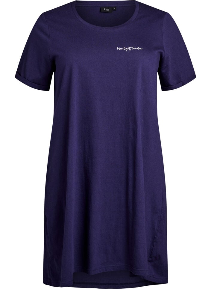 Lang nat t-shirt i økologisk bomuld med print, Blå, Packshot image number 0